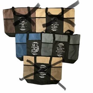 Christian Inspirational Scripture Tote Bag - Black, Blue, Brown, Tan